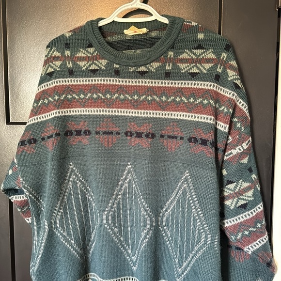 Vintage Fine Line Acrylic Knit Earthy Color Aztec Print Sweater - Picture 2 of 8